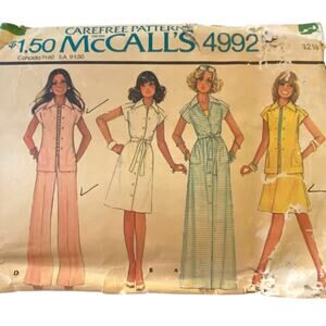 Vtg McCalls 4992 Pant Dress Jacket Skirt Pattern 10 Miss Long 70s Wide Leg